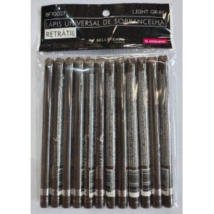 LAPIS UNIVERSAL DE SOBRANCELHA RETRATIL LIGHT GRAY BELLA FEMME- PACOTE COM 12 UNIDADES