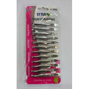 PINÇAS DEPILATORIAS EM AÇO INOX STYLO - PACOTE COM 12 UNIDADES